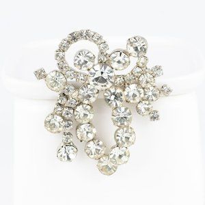 Vintage Brooch Silver Tone Clear Rhinestone Abstract Dangle Spray Round Stones